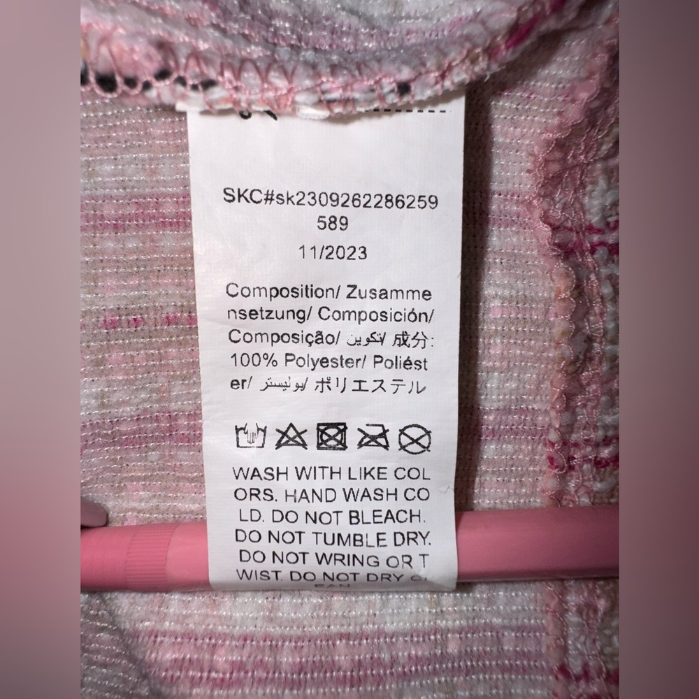 SHEIN Pink and White Plaid Print Tweed Crop Jacket Blazer Skirt . - Picture 6 of 13